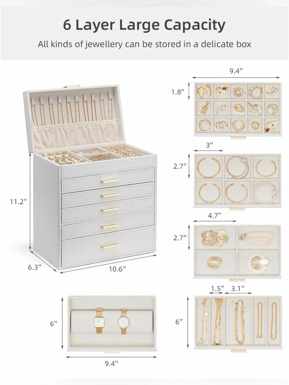 6 Layer Large Jewelry Box - Jewelry Holder Organizer, Jewelry Organizer